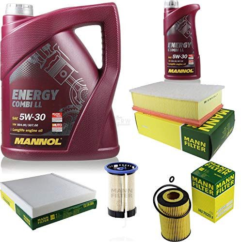 Filter Set Inspektionspaket 6 Liter MANNOL Motoröl Energy Combi LL 5W-30 API SN/CF MANN-FILTER Luftfilter Innenraumfilter Ölfilter Kraftstofffilter