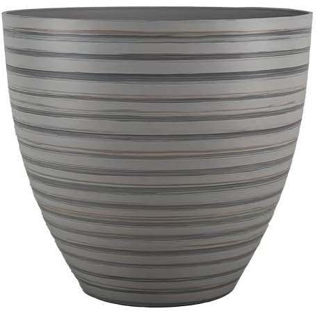 simpa Serenity Rings Plastic Planter - Grey, Single Pot - 35cm (H) x 38cm (Dia) - Suitable for Indoor or Outdoor Use.