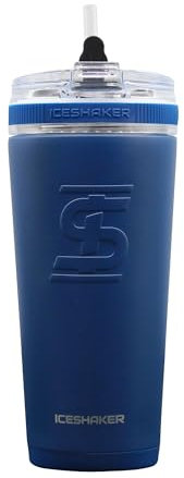 Ice Shaker 750 ml Edelstahlflasche, isolierte Wasserflasche mit Strohhalm, Marineblau