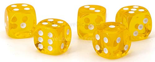 16mm W6 Würfel gelb transparent/weiß - Made in Germany! - 5Stk