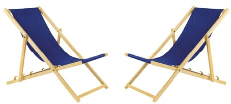 BAS Liegestuhl klappbar aus Holz - 2er Set blau Leichte Klappliege - Faltbare & verstellbare Sonnenliege für Garten, Strand & Balkon - Gartenliege mit Atmungsaktiv Stoffbezug - Mischgewebe