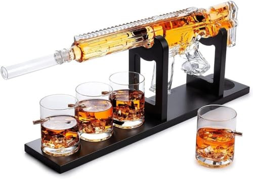 AR15 Gun Pistole Whisky-Dekanter-Set mit Whisky-Kühlern – Limited Edition Eleganter Gewehr-Whisky-Dekanter mit 6 Whisky-Kühlern aus Edelstahl und 4 Bullet-Whisky-Gläsern