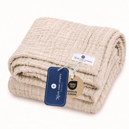 nordic coast company ventilerande babyfilt muslin babyfilt skötfilt muslinduk från födseln puckfilt krypfilt mygg filt muslinfilt, bomull natur, gräddvit beige, 80 x 80 cm
