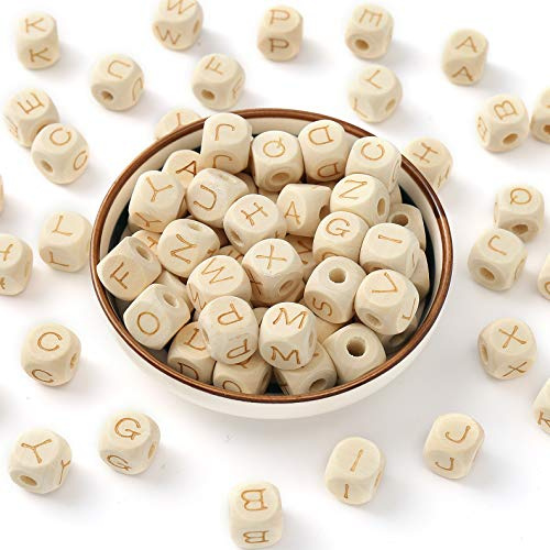 HERZWILD 52pcs holzperlen mit buchstaben buchstabenperlen holzperlen würfel 12mm natur holzperle zum Basteln für Handwerk (B)