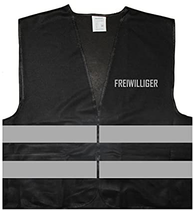 Warnweste - Signalweste - FREIWILLIGER - Warnweste mit reflektierendem Aufdruck - Größe XXL / 3XL, Schwarz