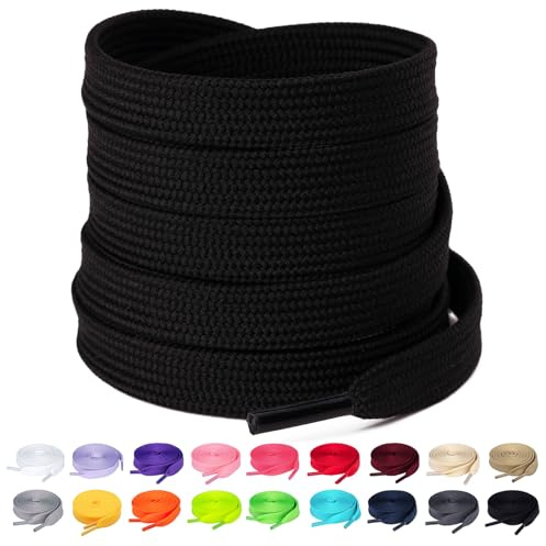 2 Paires Lacets Plats 10mm de Remplacement pour Sneakers, Noir, 120cm
