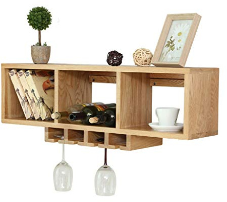 Estante para botellas de vino Estante de vino montado en la pared, organizador de estantes de vino con almacenamiento de copas de vino tinto, soporte de madera para botellas de vino Mueble vinoteca ma