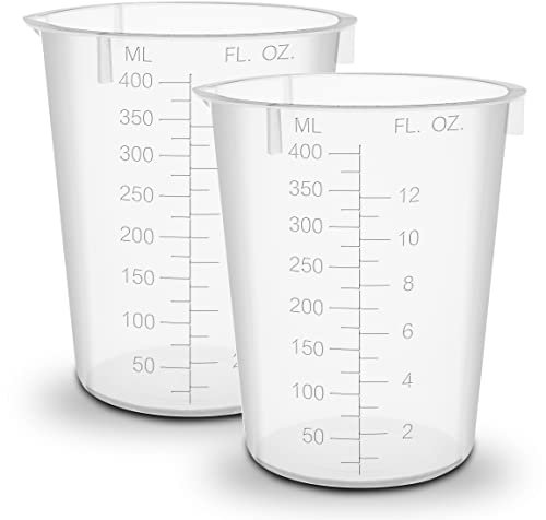 Twin Pack, RE-GEN 400ml Plastic Multi-Purpose Graduated Liquid Mixing Measuring Cups Pots – Ideal for Kitchen, Cooking, DIY, Laboratory, Arts & Crafts