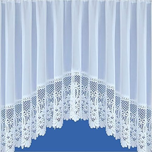 Maple Textiles Jardiniere White Net Curtain Plain with a Victorian Heavy Lace Scalloped Base Sold in 3 Widths and 5 Drops and (150(381cm) Wide x 45(114cm) Drop)