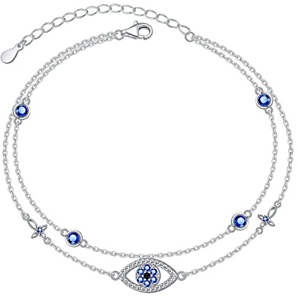 Flyow Bracelet de cheville pour femme mauvais œil/turquoise créée/infini/cœur/fleur de lotus en couches Chaîne de cheville réglable pour l'été Plage Bracelet de cheville Bijoux Cadeau