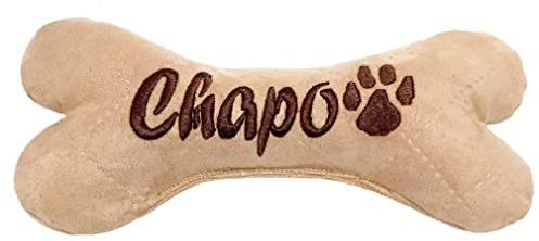 Hundespielzeug Hundeknochen Hunde Geschenk Spielzeug Knochen in 3 Größen mit Quietscher oder Rassel bestickt Wildleder Imität