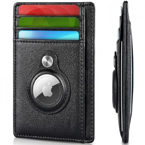 Svart KF-Premium Airtag RFID-plånbok PU-läder kreditkort pengar hållare AirTag-skydd Air Tag-fodral, Svart, One Size, Minimalistisk
