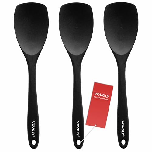 VOVOLY Upgrade Silicone Spatula Spoon Set, Heat Resistant Rubber Spoonula, Seamless Non-Stick Flexible Scrapers for Baking Mixing Tool,3 Pack, Black | 600°F, BPA-Free -Seamless, Dishwasher Safe - for Nonstick Cookware, Flexible Scraper for Kitchen Baking Mixing Scraping