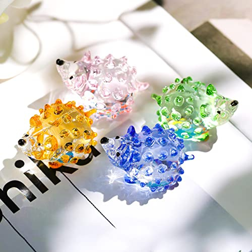 Movdyka Set of 4 Crystal Hedgehogs Animals Ornament Gifts for Women Her | Glass Animal Art Collectible Keepsake for Animal Lovers, Christmas Birthday Presents, Handmade Colorful Figurines, Home Decor