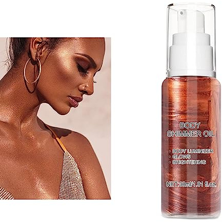 Body Luminizer, Shimmer Oil, Schimmernder Glanz Schimmeröl, Highlighter Körper Flüssiger, Flüssiges Schimmer Make up, Schimmerndes Körperöl mit glänzenden Partikel, Goldbraun
