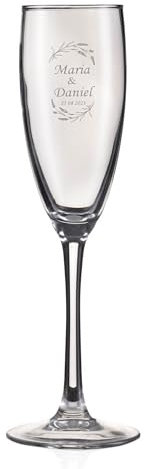 Wanapix | Copa de Cava Personalizada | Con Nombre o Texto | Copa de Champagne Cristal Grabada a Láser | Regalo Original Boda/Aniversario/San Valentín | 20cl. | Nombres y Fecha