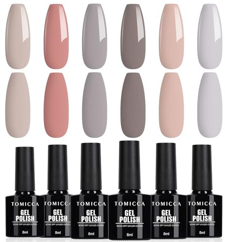 TOMICCA 6 Farben UV Nagellack Rose Nude Grau Set Gel Schellack Nagellack Herbstfarben Soak Off UV/LED Geschenk Für Starter Nail Art Salon DIY Home, 8ml