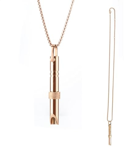 MAXQUU 1 x visselpipa halsband i rostfritt stål för meditation, avkoppling, stress, visselpipa, djup andning (guld), rostfritt stål, Rostfritt stål