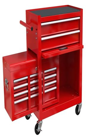 Tzou 8-Drawer High Capacity Rolling Tool Chest with Wheels Removable Tool Box Combo Toolbox for Workshop Mechanics Garage red