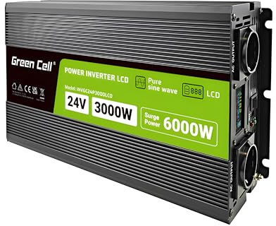 Green Cell Convertisseur de Tension LCD 300 W/6000 W 24 V à 230 V, Onde Sinusoïdale Pure, PowerInverter DC AC, avec Prise EU, pour Camping-Car, Caravane et Voiture