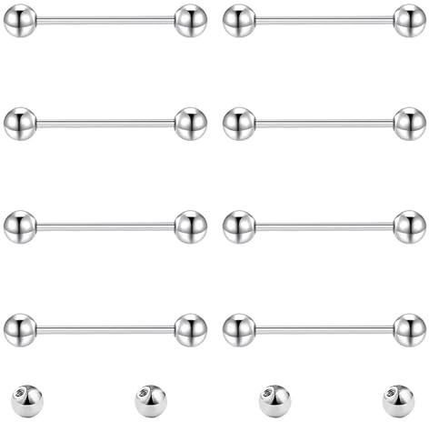 Gojewen Langue Mamelons 14G 20MM Argent Acier Inoxydable Piercing Droite Barre Teton Pour Les Femmes Hommes