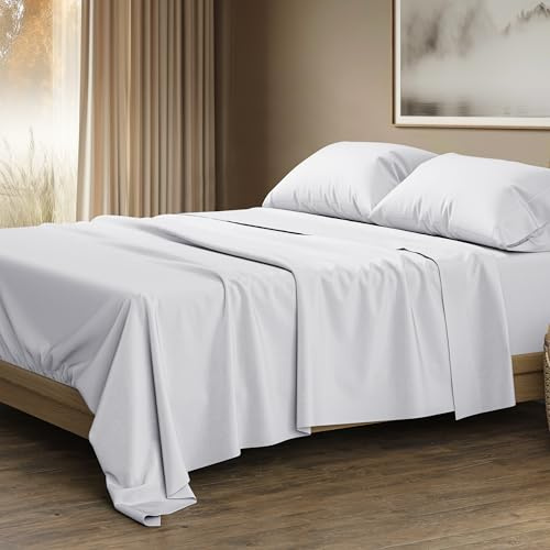 THREAD SPREAD 100% Egyptian Cotton King Size Sheets Set - Luxury 1500 Series Egyptian Cotton Sheets King Size (4 PC, White), Silky Soft, Sateen Weave, Cooling & Breathable, 17 Deep Pocket Bed Set