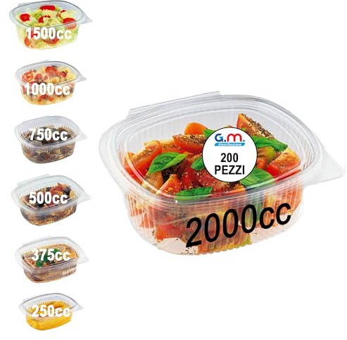 Generico GM 200 Vaschette per Alimenti Usa e Getta con Coperchio Ovali Trasparenti in Pet Misura 2000 cc Contenitori con Coperchio Unito Trasparente Vaschette per Alimenti Chiusura ermetica
