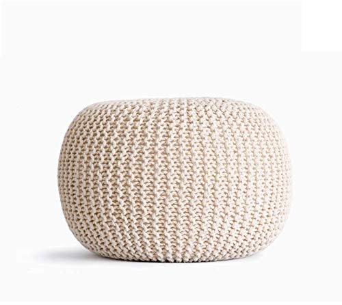 Generisch Ottomans Doppelgestrickter, handgefertigter runder Fußhocker, geflochtenes Kissen, Pouf für Schlafzimmer, Wohnzimmer, Höhe 9,84 Zoll, Weiß (Weiß)