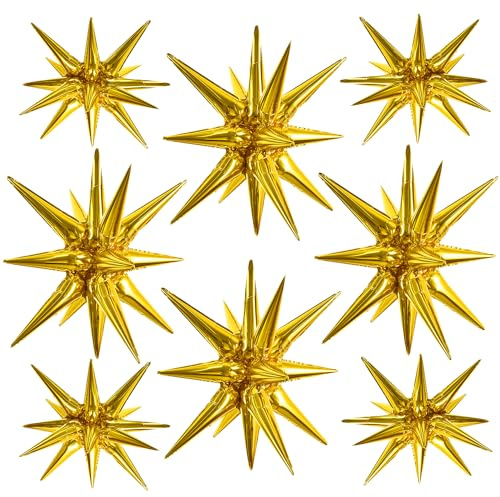 TONIFUL 8 Pcs Gold Star Foil Balloons Large Explosion Mylar Balloons for Party Backdrop Christmas New Year Birthday Wedding Baby Shower Anniversary Photo Booth Supplies