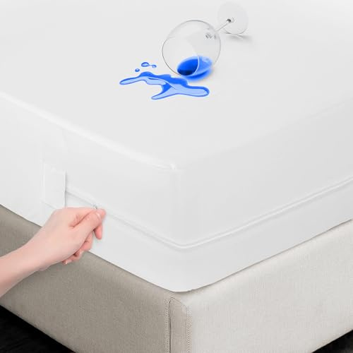 BlissLo Wateproof Mattress Encasement King Size (150x190+30 Cm), Zipped Mattress Protector Hypoallergenic, Dust Mite, Bed Bug Proof, Anti-Allergy, Noiseless Mattress Cover King Size Bed (White)