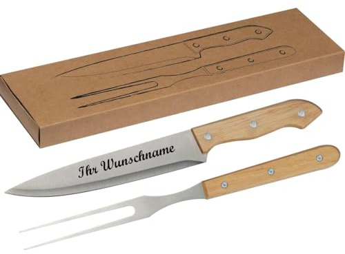 Edelstahl Fleischgabel Set mit Namensgravur - bestehend aus Gabel und Messer