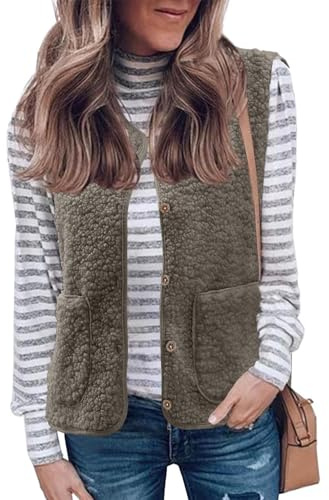 Joligiao Chaleco Corto de Forro Polar Teddy para Mujer Sin Mangas Chaleco de Invierno Chaleco Mujer Lana Polar Termico Chaqueta de Peluche Cálido de Felpa con Bolsillos con Botón