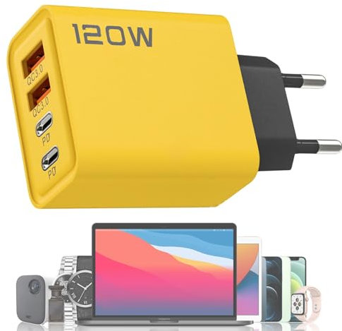 Caricabatterie da 120 W, caricatore multiporta USB, adattatore USB per telefono, PD doppio tipo C, caricatore da parete a ricarica rapida, per smartphone per viaggi