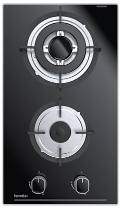 Hermitlux Gaskochfeld 2 Flammig, 30cm, 4300W，Erdgas/Propangas, Automatischer Thermoelementschutz, Einbau Glasherd