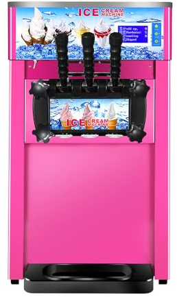Commercial Ice Cream Maker 3 Flavors Soft Serve Ice Cream Machine 18L/H 1200W Icecream Makers Countertop Auto Clean Hardness Adjustable, Gelato Maker for Coffee Shop, Restaurant (Red, 10L)