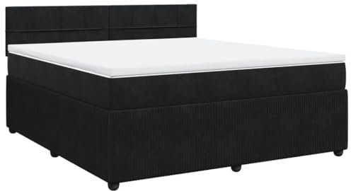 vidaXL Boxspringbett, Doppelbett mit Matratze Matratzenauflage, Bettgestell mit Lattenrost Kopfteil, Polsterbett Bett für Schlafzimmer, Schwarz 180x200cm Samt