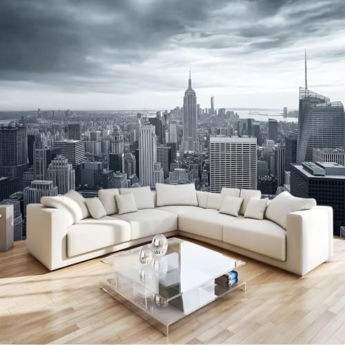 3D Panoramic Wallpaper Mural, 400 x 280 cm Photo Wallpaper Mural, New York Aerial View Photo Wallpaper 3D Effect, Black and White Wallpaper Mural - Poster Decoration for Bedroom Living Room Corridor