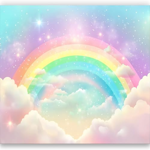 Art Fototapete Regenbogen Wolken Sterne am Himmel Vlies Tapeten 250 x 175 cm Wandtapete Wohnzimmer Schlafzimmer Rosa Geeignet für Kinderzimmer Schlafzimmer, Concealer TV-Hintergrundwand