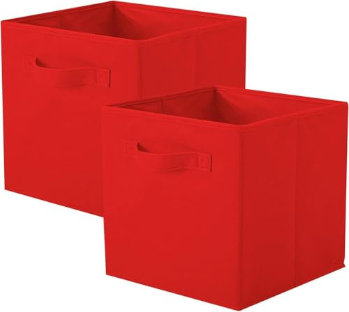 powerking Contenitori, cubi pieghevoli di stoccaggio del tessuto e cassetto organizzatore di stoccaggio del panno per armadio e giocattoli di stoccaggio, 2 Pack (rosso)