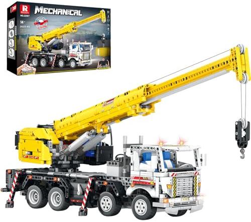Reobrix Set di mattoncini Crane 22007, gru telecomandata con interruttore multifunzione, kit di costruzione meccanico per camion, regalo per adulti dai 14 anni in su, 2023 pezzi