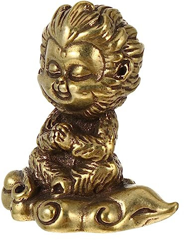 RORPOIR Vintage Messing Mini-affenkönig Statue Dekor Sun Wukong Skulptur Für Schreibtisch Tisch Wukong Statue Als Retro Wohnzimmer Schmuck