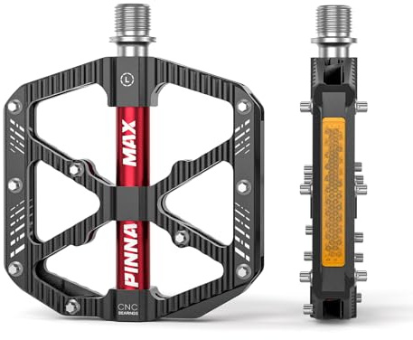 PINNAMAX MTB-cykelpedaler – CNC-aluminium, 3 tätade lager, anti-slip – Pedaler för mountainbike, BMX, elcykel och landsvägscykel (Svart)