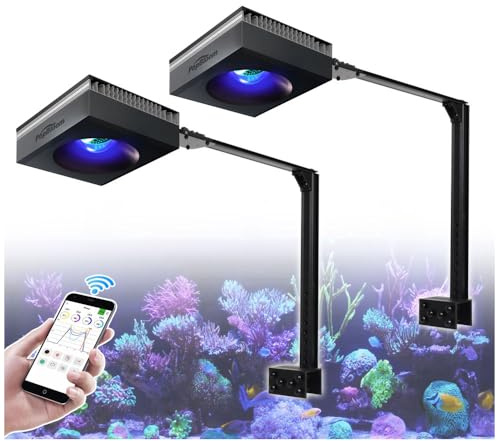 PopBloom RL90 WiFi Volles Spektrum Meerwasser Led Aquarium Beleuchtung, App Kontrolle Salzwasser Riff Aquarium Beleuchtung für 80-120cm Korallenriff SPS/LPS Marine Fisch Tank (2 Lampe mit Arm-Bausatz)