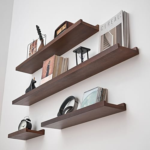 COYOUCO Estantes Flotantes de Madera, Estantes Decorativos de Pared, Estanterías para Sala Estar, Estantes Almacenamiento para Baño, Estante Estilo Rústico para Dormitorio, Color Nogal,500 * 100mm