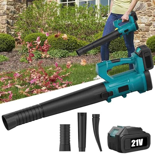 Soffiatore di foglie senza fili 21 V, soffiatore a foglie con 2 batteria, 3000 W, 6 velocità 18000r/min, elettrico soffiatore foglia per il giardino spolverare e soffiare la neve (batteria*1)