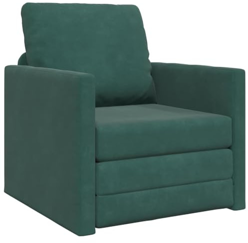 vidaXL Sofá Cama de Suelo 2 en 1 Sillón Verde Oscuro para Sala de Estar o Dormitorio Compacto Cómodo Tapizado Resistente a Las Manchas Diseño Moderno para Todas Las Edades. Silla de 1 Plaza