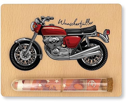 ZUKLA Verpackung Geldgeschenk Motorrad - 13 x 10 cm - mit Reagenzglas - Geldgeschenk Verpackung Holz - Geldgeschenke Motorradfahrer - Gutschein Motorrad Geschenke für Männer & Frauen