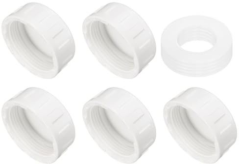 sourcing map 5Pcs 1-1/2 Inch PT Female Thread PVC Pipe Fitting Cap, Cleanout Water Drain End Caps, Pipe Plug Socket Fittings with Gasket for Water Heater Supply Lines, Plumbing, White