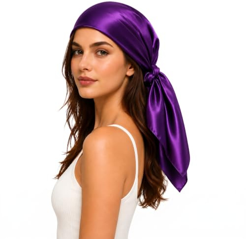 PoeticEHome mullbärssilke huvudduk för kvinnor 90x90cm, Klass 6A enfärgad sömn hårduk med frizskydd, hårväxt bandana presentfärdig
