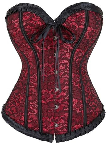 Generisch Corsetto da donna, corsetto intero regolabile, stile gotico, vintage, corpetto steampunk, corsetto da sopra il seno, sexy, elegante, per Oktoberfest, Halloween, Rosso #1, M